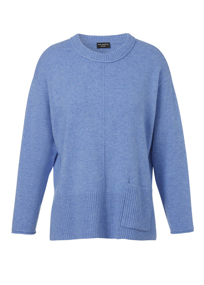 Edler Wollmix-Pullover in Premium-Qualität blau melange Frontansicht
