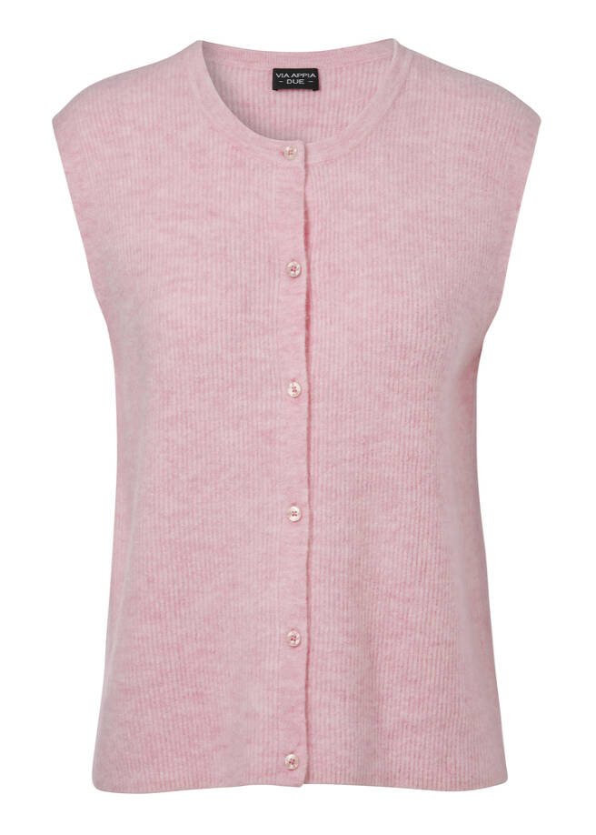 Feinstrickweste mit Rippenstruktur rosa melange Frontansicht