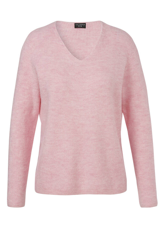 Feinstrickpullover mit Rippenstruktur rosa melange Frontansicht