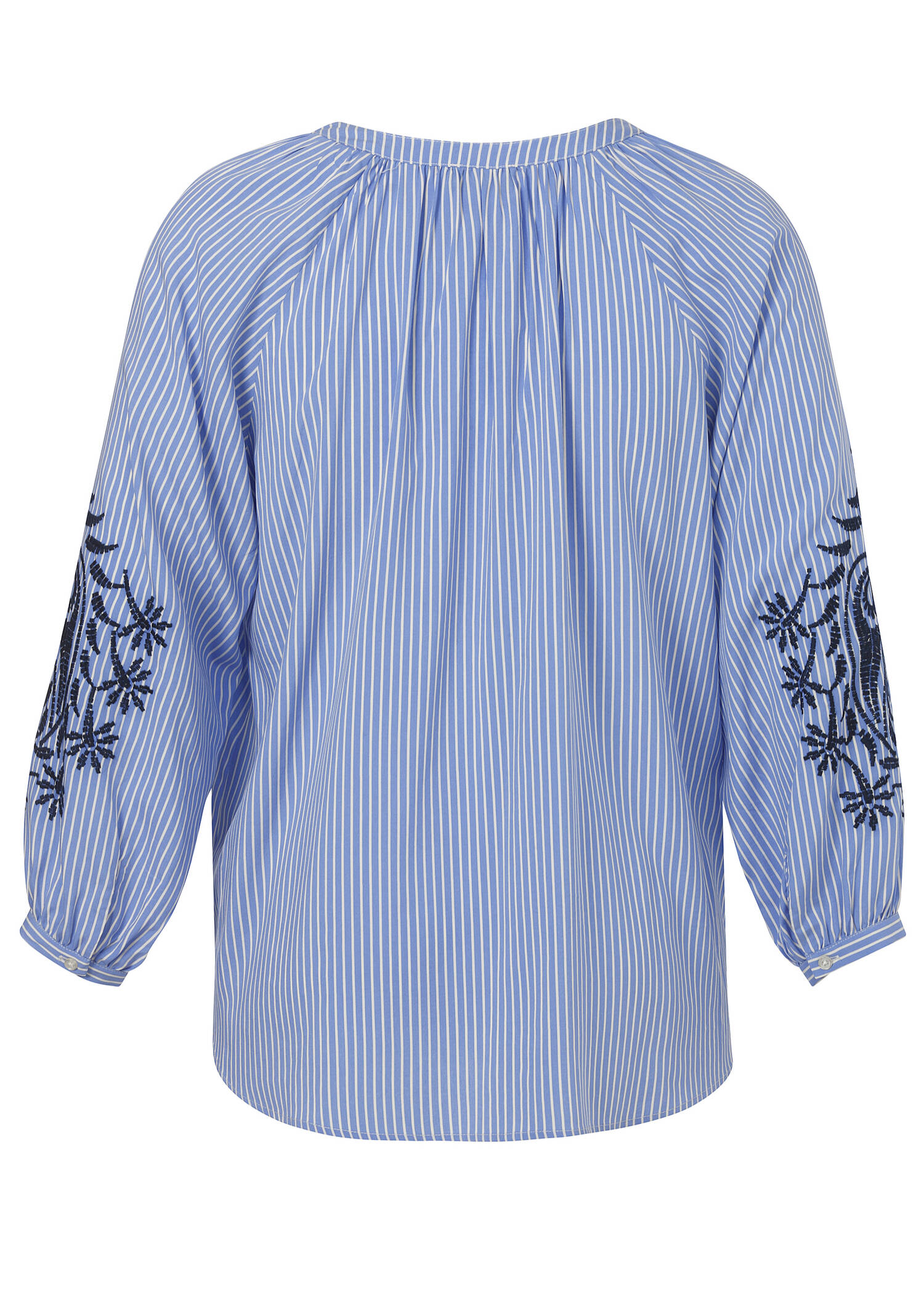 Längsgestreifte Viskosebluse mit Stickerei an den Ärmeln /