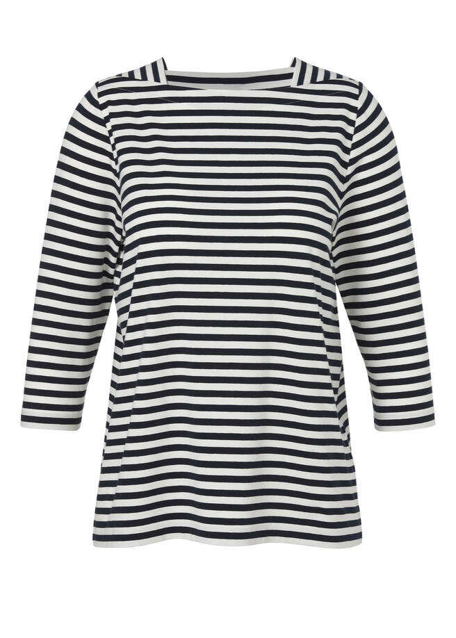 3/4-Arm Ringelshirt mit Karree-Ausschnitt marine / ecru Frontansicht