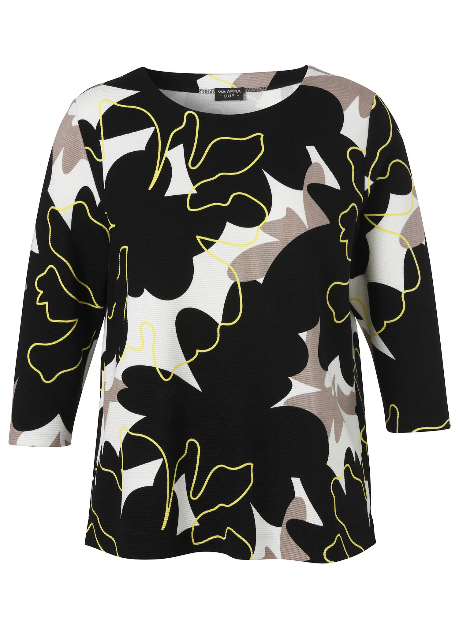 3/4-Arm Print Sweatshirt mit Rippstruktur / 