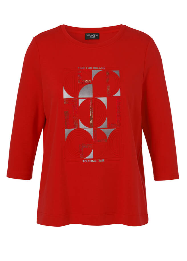 3/4-Arm Sweatshirt mit Front-Motiv rot Frontansicht