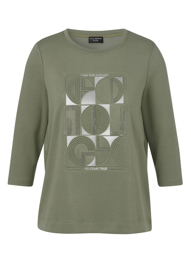 3/4-Arm Sweatshirt mit Front-Motiv salbei Frontansicht