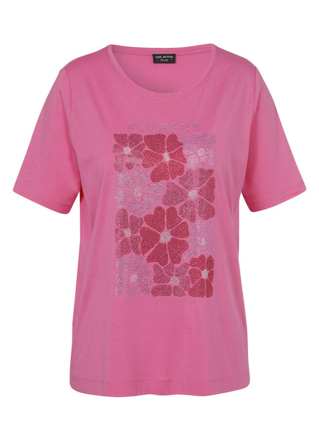 Softes T-Shirt mit Motiv aus Schmucksteinchen pink multicolor Frontansicht