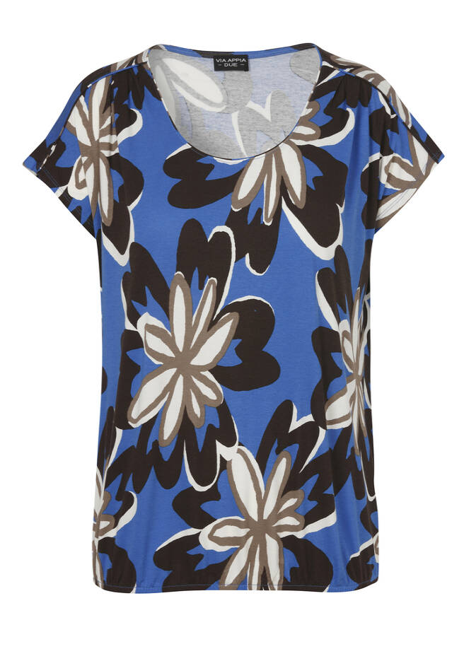 Viskose-Jersey Shirt mit Gummizugsaum cobalt multicolor Frontansicht