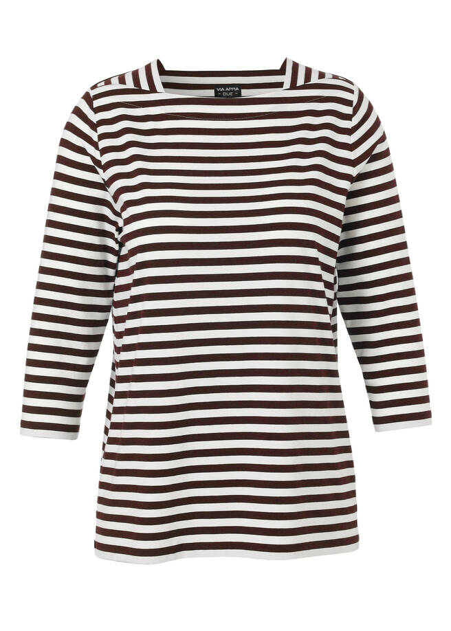 Soft fließendes 3/4-Arm Ringel-Shirt mit U-Boot-Ausschnitt kaffee/creme Frontansicht