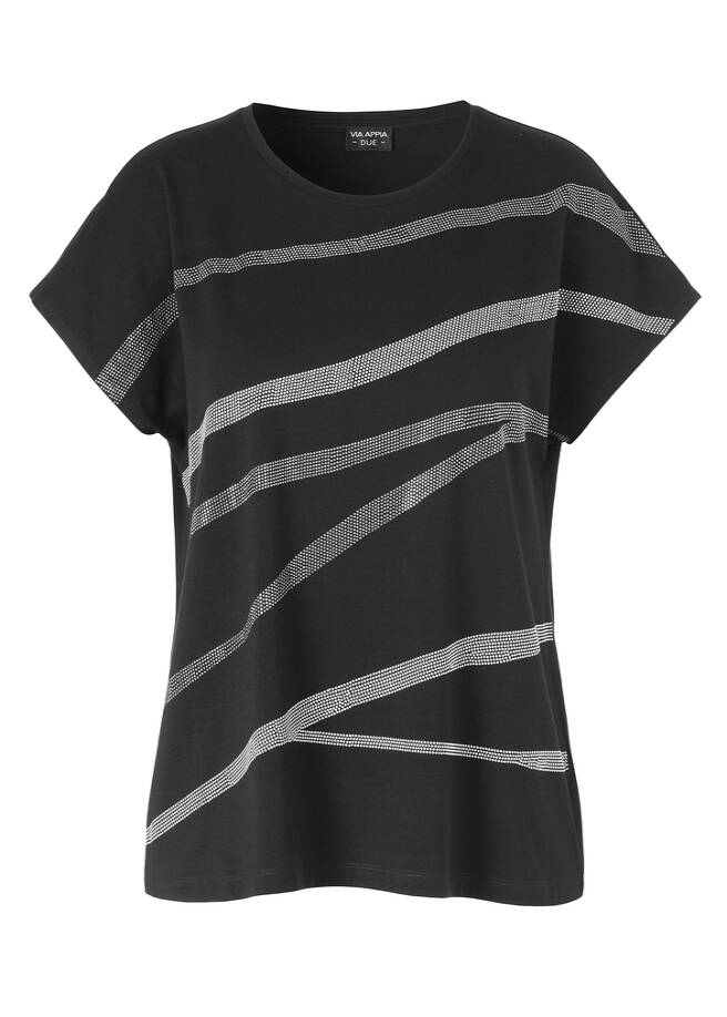 Weiches Baumwoll-Shirt mit geschmückter Front schwarz Frontansicht