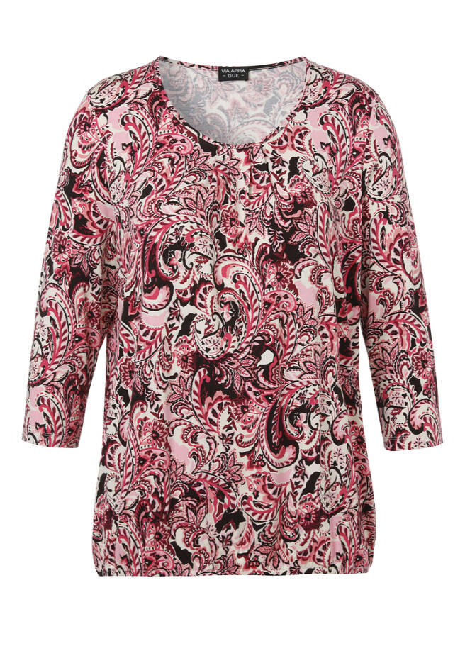 3/4-Arm Viskose-Jersey Print Shirt mit Gummizugbund kaffee multicolor Frontansicht