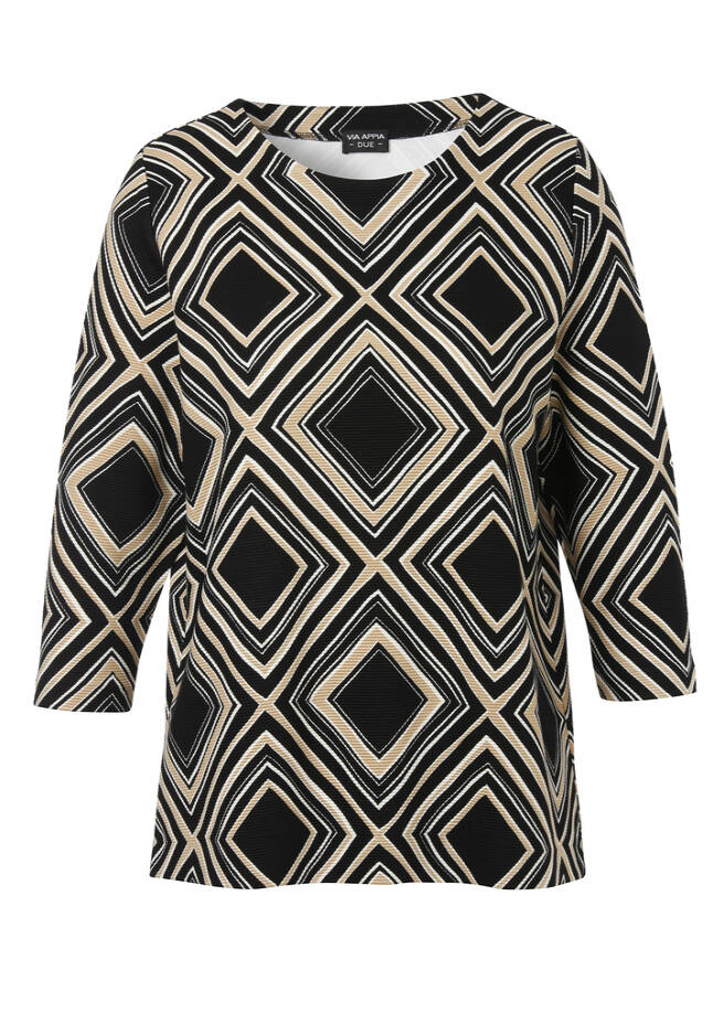 3/4-Arm Sweatshirt / leichter Pullover Karo schwarz multicolor Frontansicht