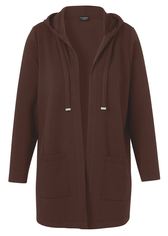 Offene Sweat-Jacke mit Kapuze kaffee Frontansicht