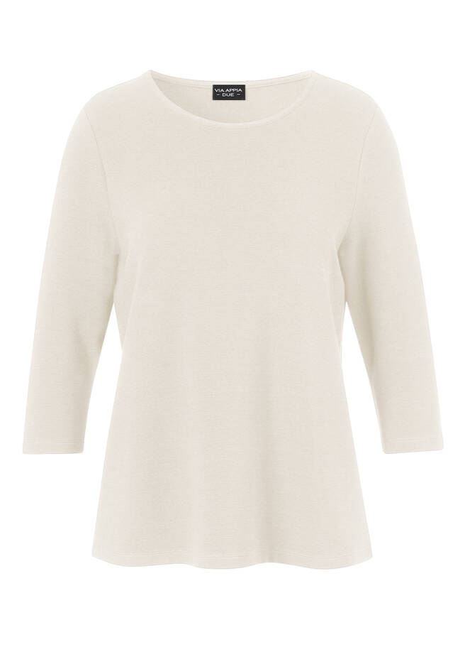 Einfarbiges 3/4-Arm Kombi-Sweatshirt mit feiner Ripp-Struktur creme Frontansicht