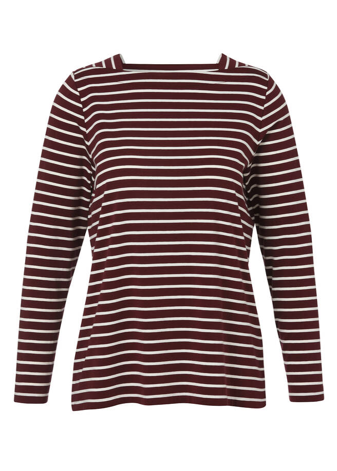 Edles Ringel-Langarmshirt Premium-Basic bordeaux/creme Frontansicht