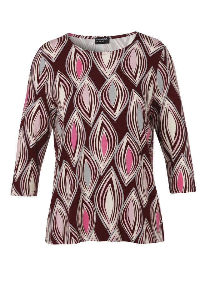 3/4-Arm Print Shirt Viskose-Jersey bordeaux multicolor Frontansicht