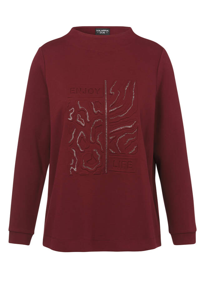 Einfarbiges Sweatshirt mit Motto bordeaux Frontansicht