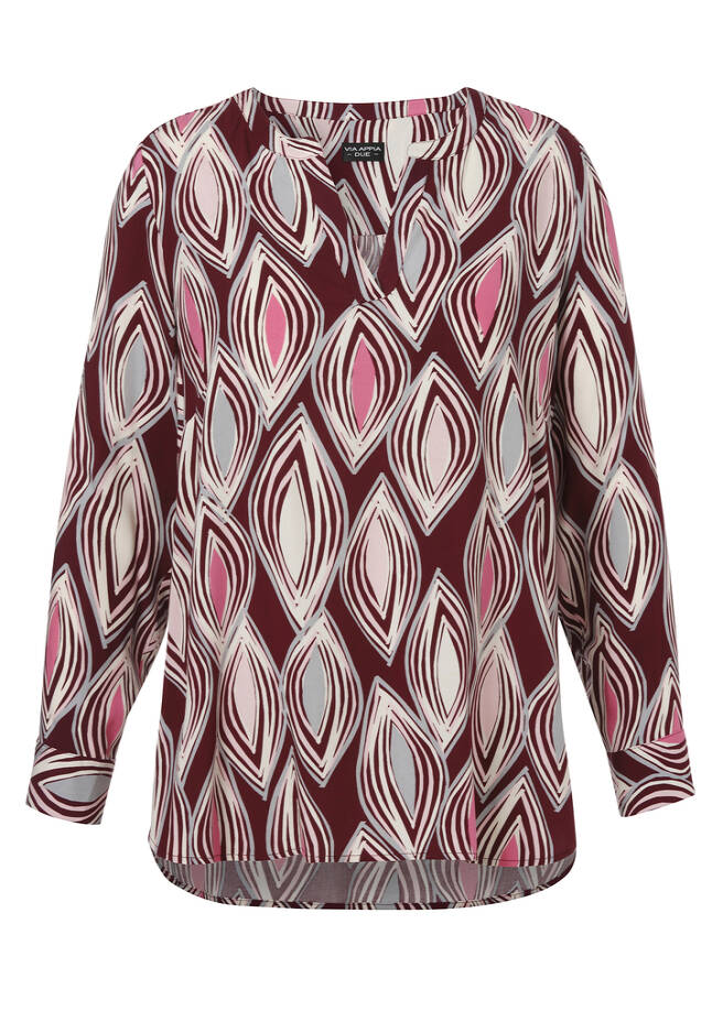 Fließende Viskosebluse mit Print bordeaux multicolor Frontansicht