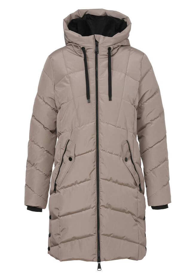 Gesteppter Wintermantel mit Kapuze mittel taupe/schwa Frontansicht