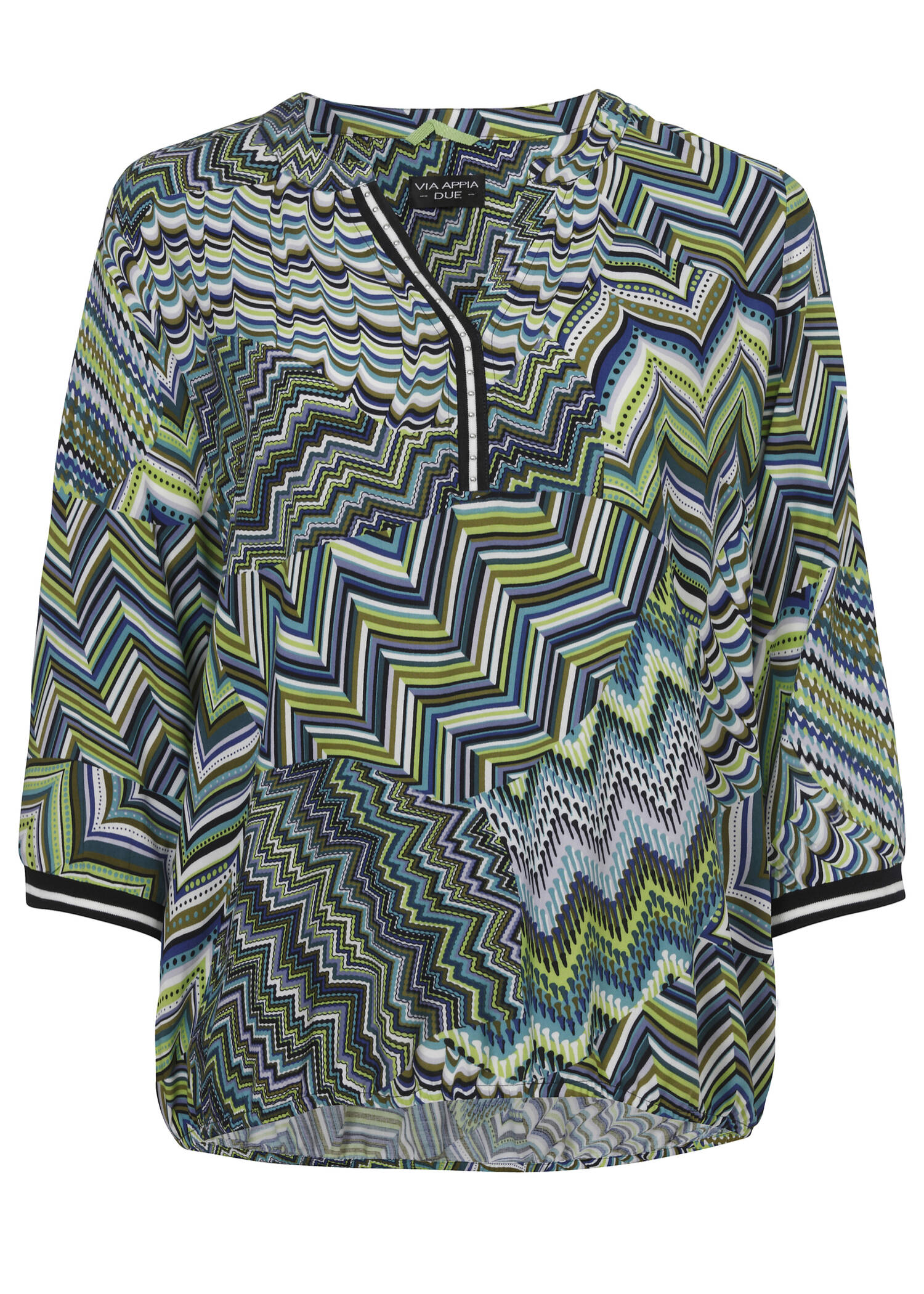 Extravagante Schlupfbluse mit buntem Zick-Zack-Muster /