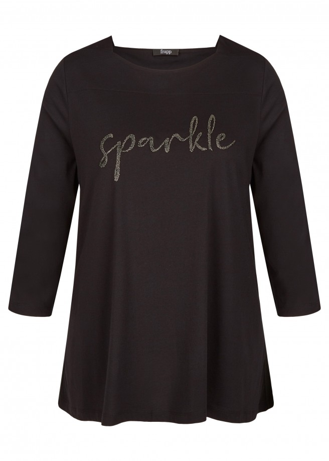 Unifarbenes Shirt mit Wording "sparkle" / 