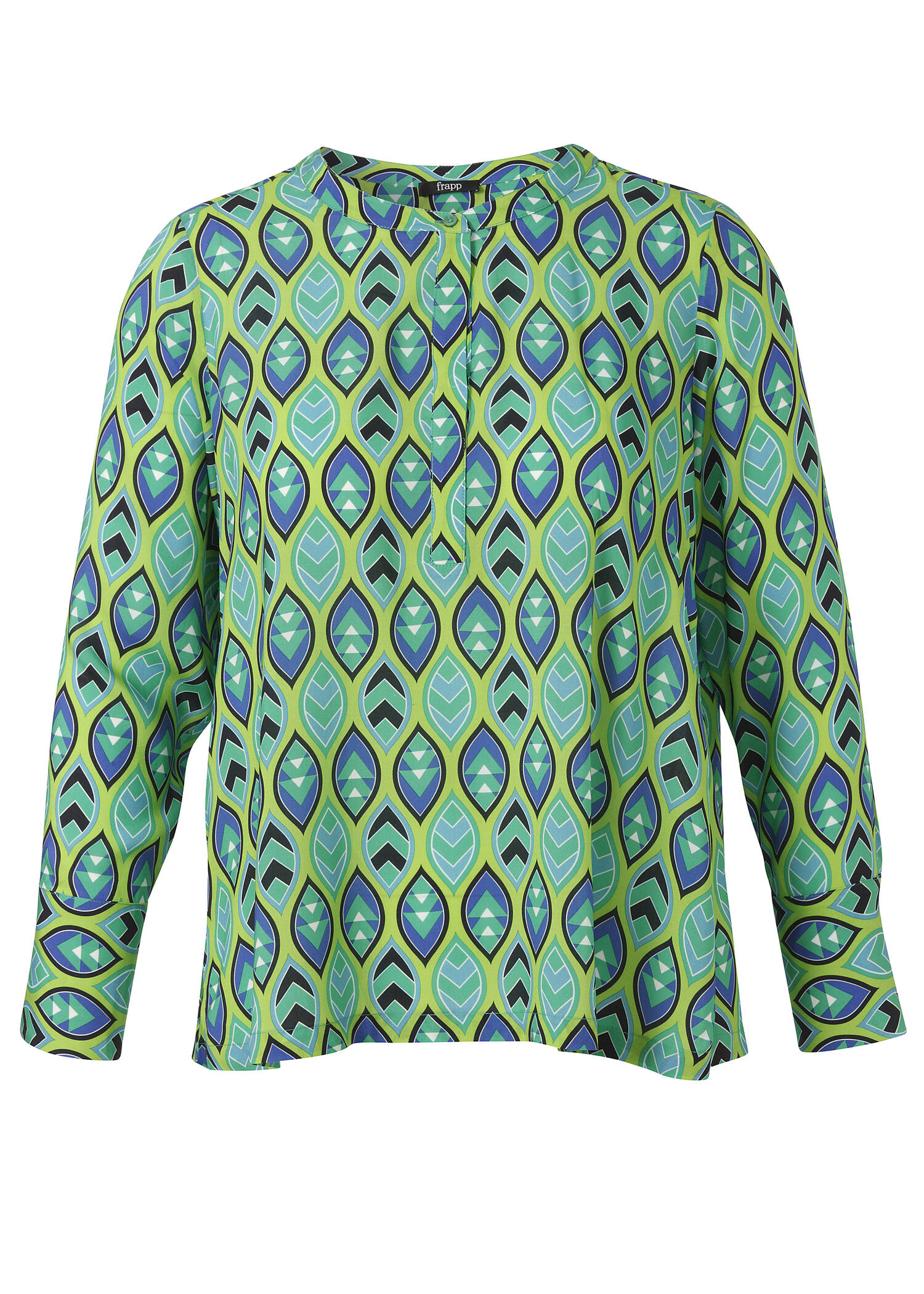Farbenfrohe Viskose Bluse mit Allover Print und Knöpfung / 