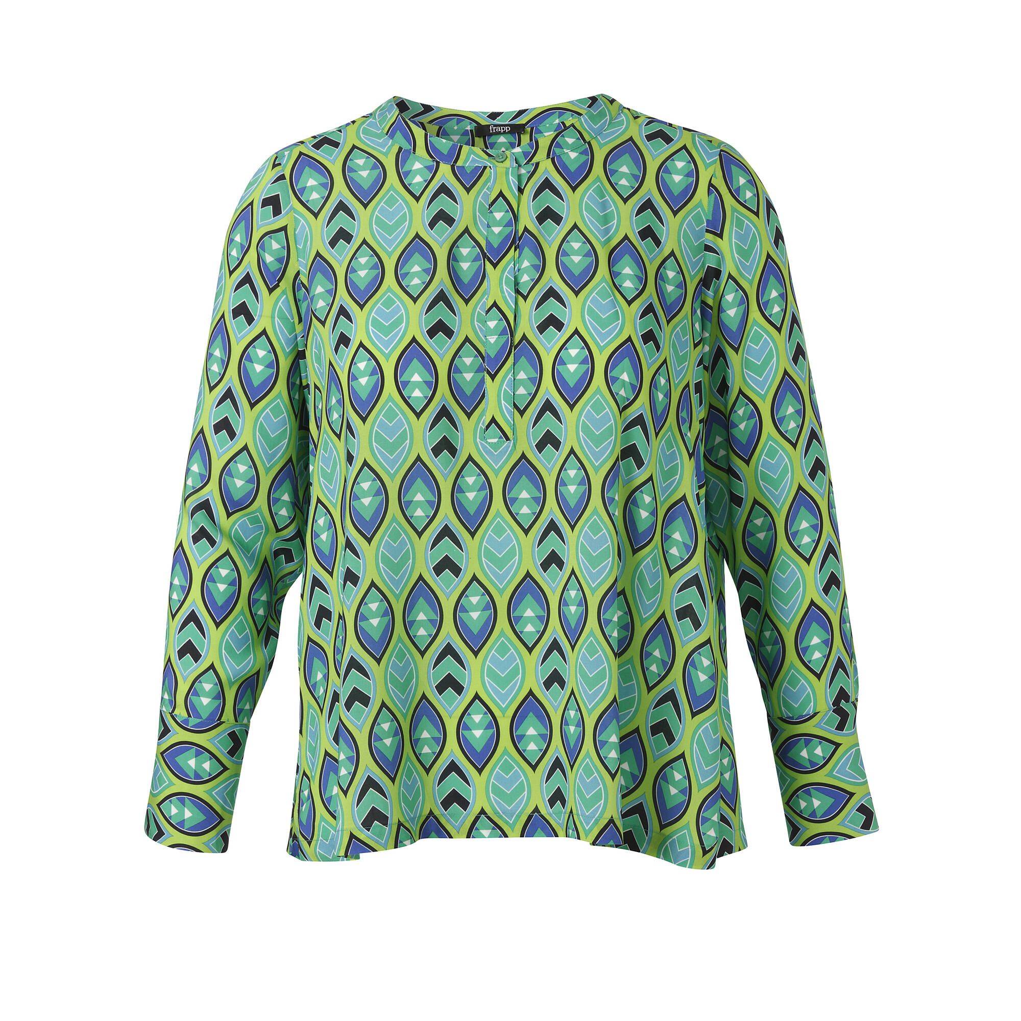 Farbenfrohe Viskose Bluse mit Allover Print und Knöpfung