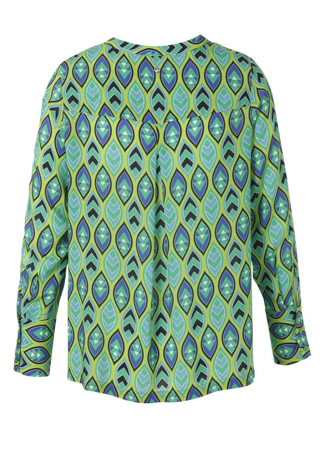 Farbenfrohe Viskose Bluse mit Allover Print und Knöpfung / 