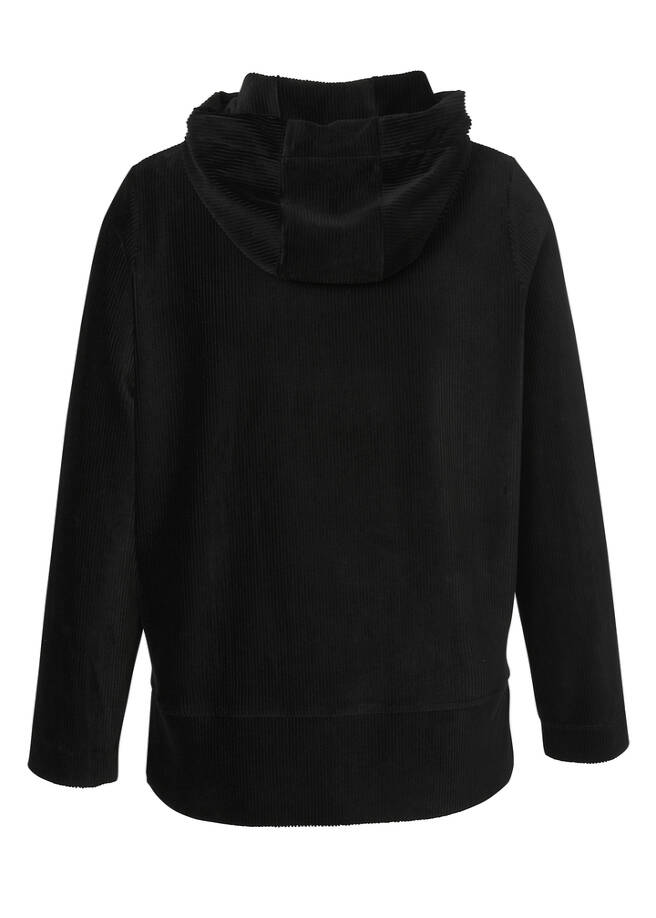 Samtiges Cord Kapuzen Sweatshirt mit Kängurutasche / 