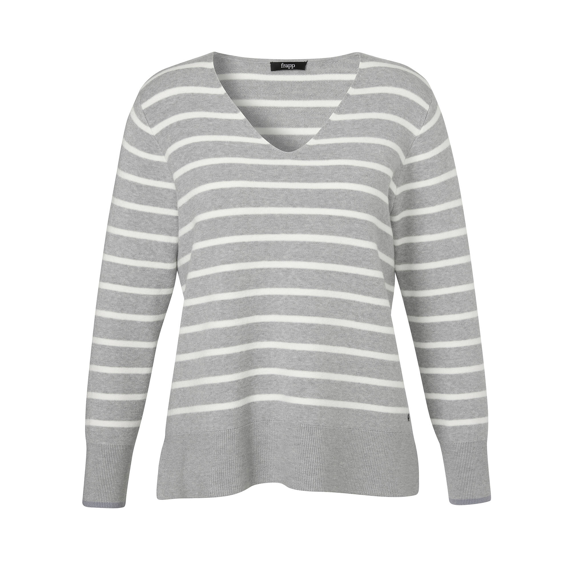 Geringelter Feinstick Pullover mit V-Ausschnitt