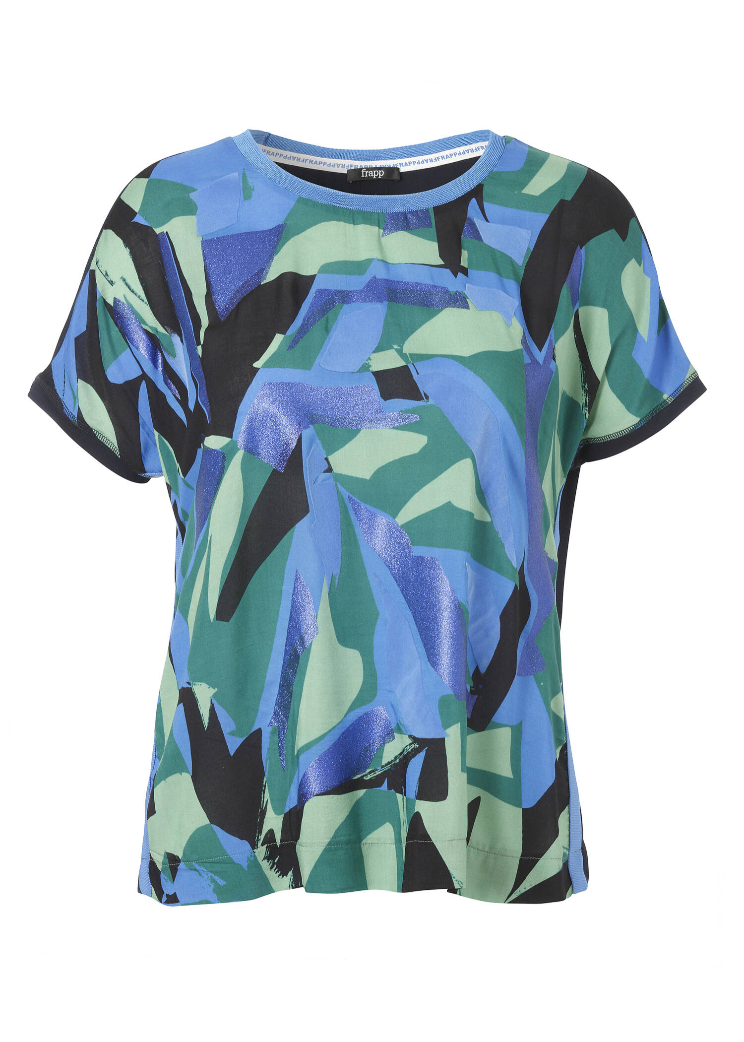 Print Blusenshirt mit dunkelblauem Rückteil /