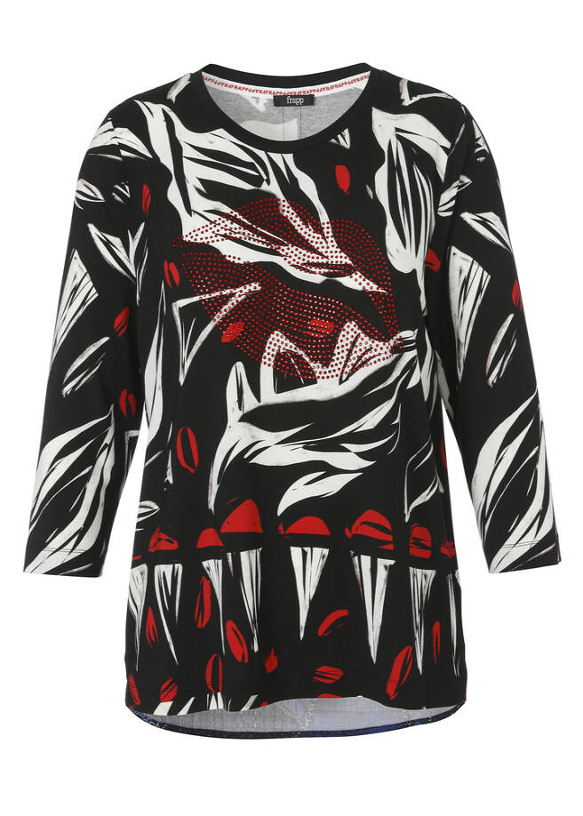 3/4-Arm Print-Shirt mit geschmückter Front / 