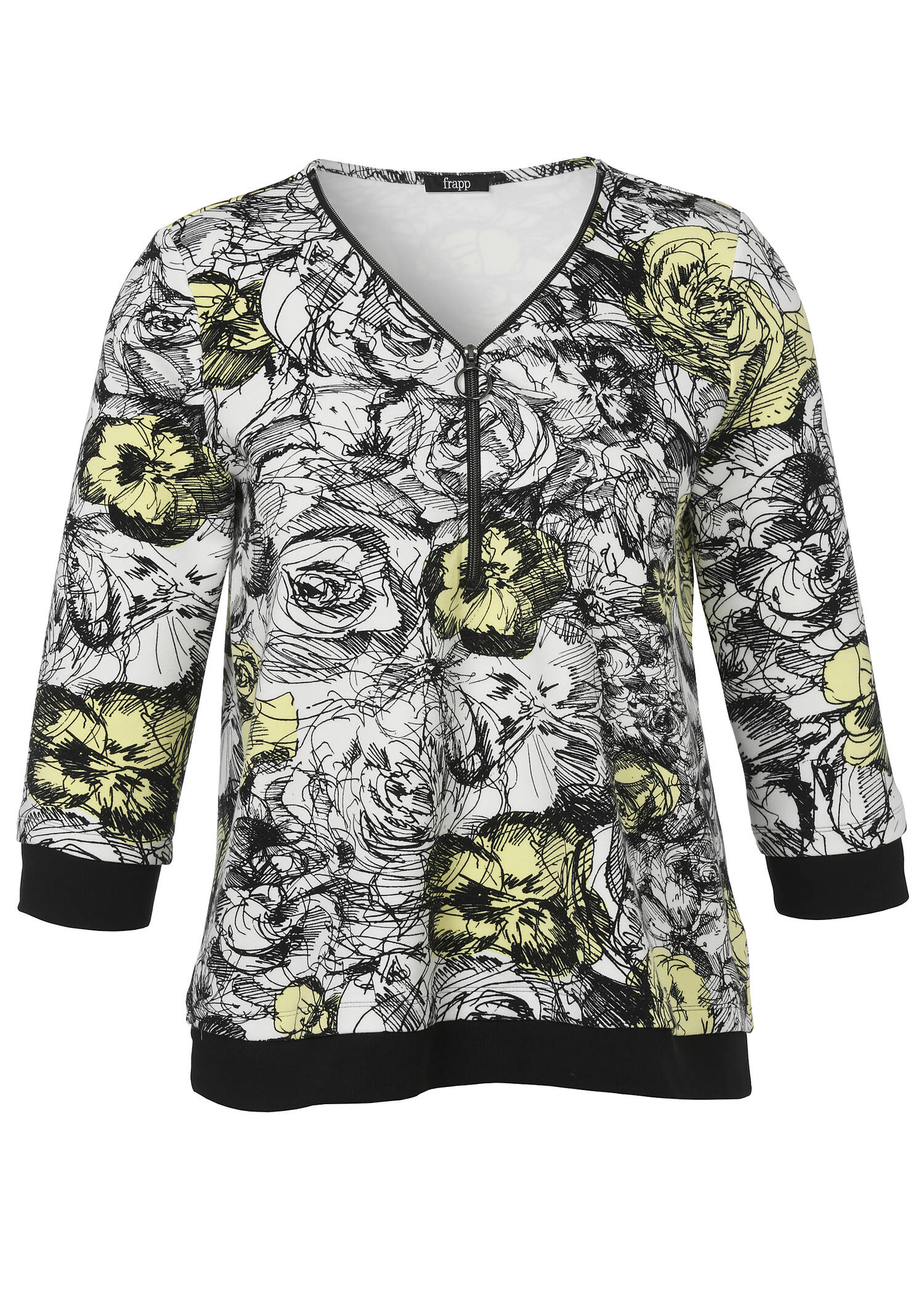 Print-Sweatshirt mit Zier-Zipper am V-Ausschnitt /