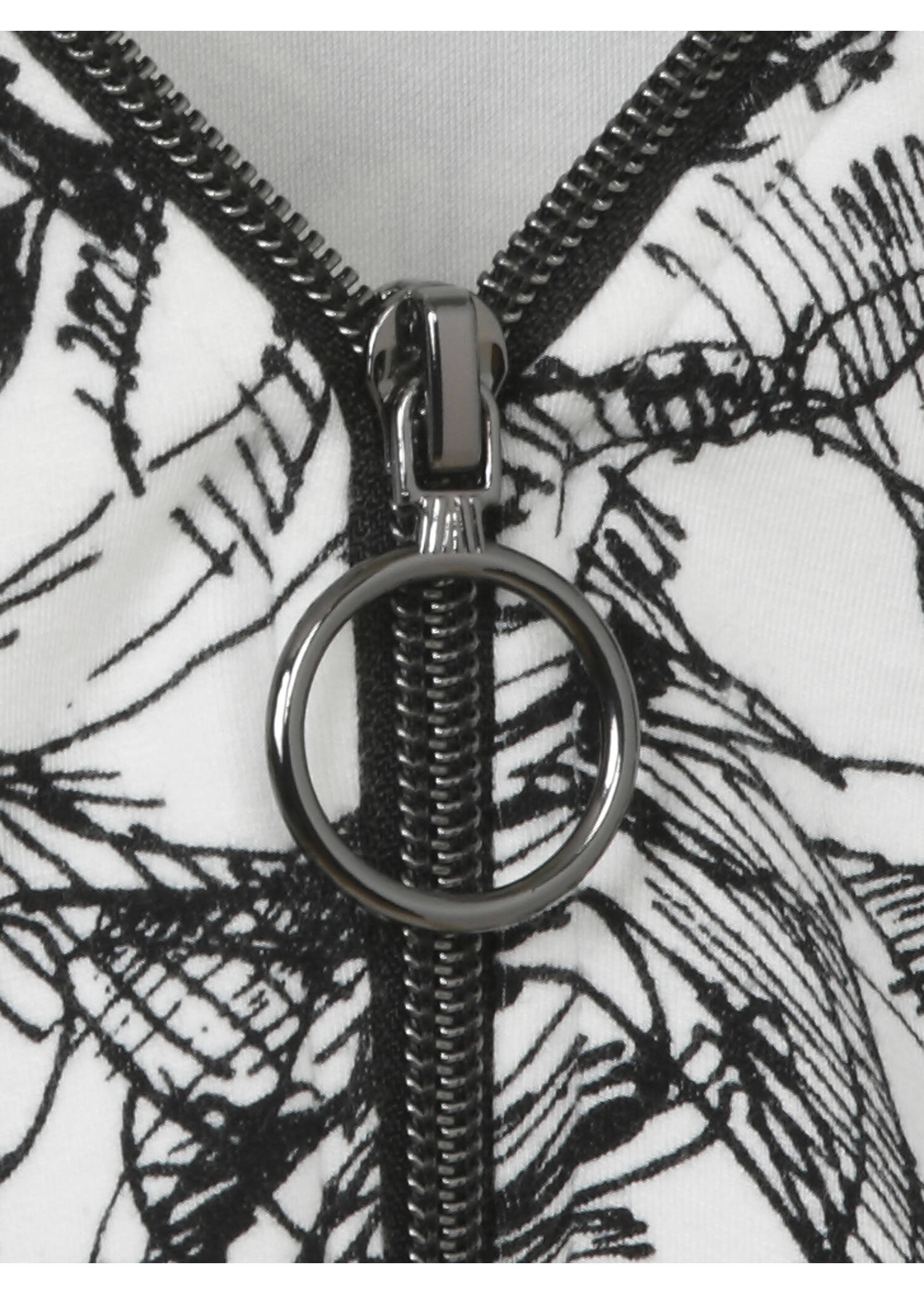 Print-Sweatshirt mit Zier-Zipper am V-Ausschnitt /