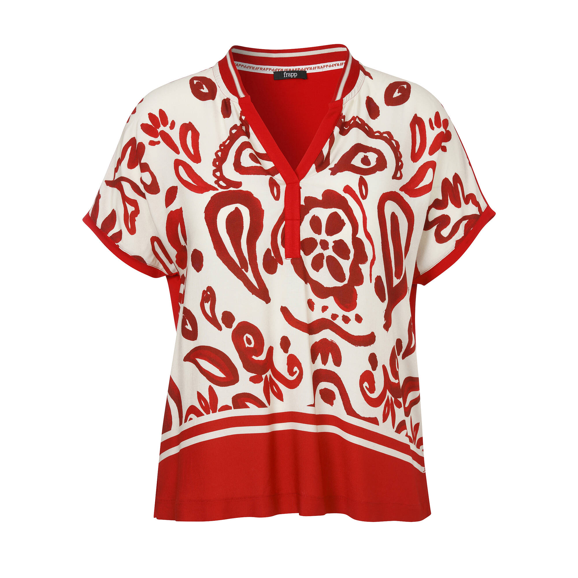 Print Blusenshirt mit einfarbigem Jerseyrücken
