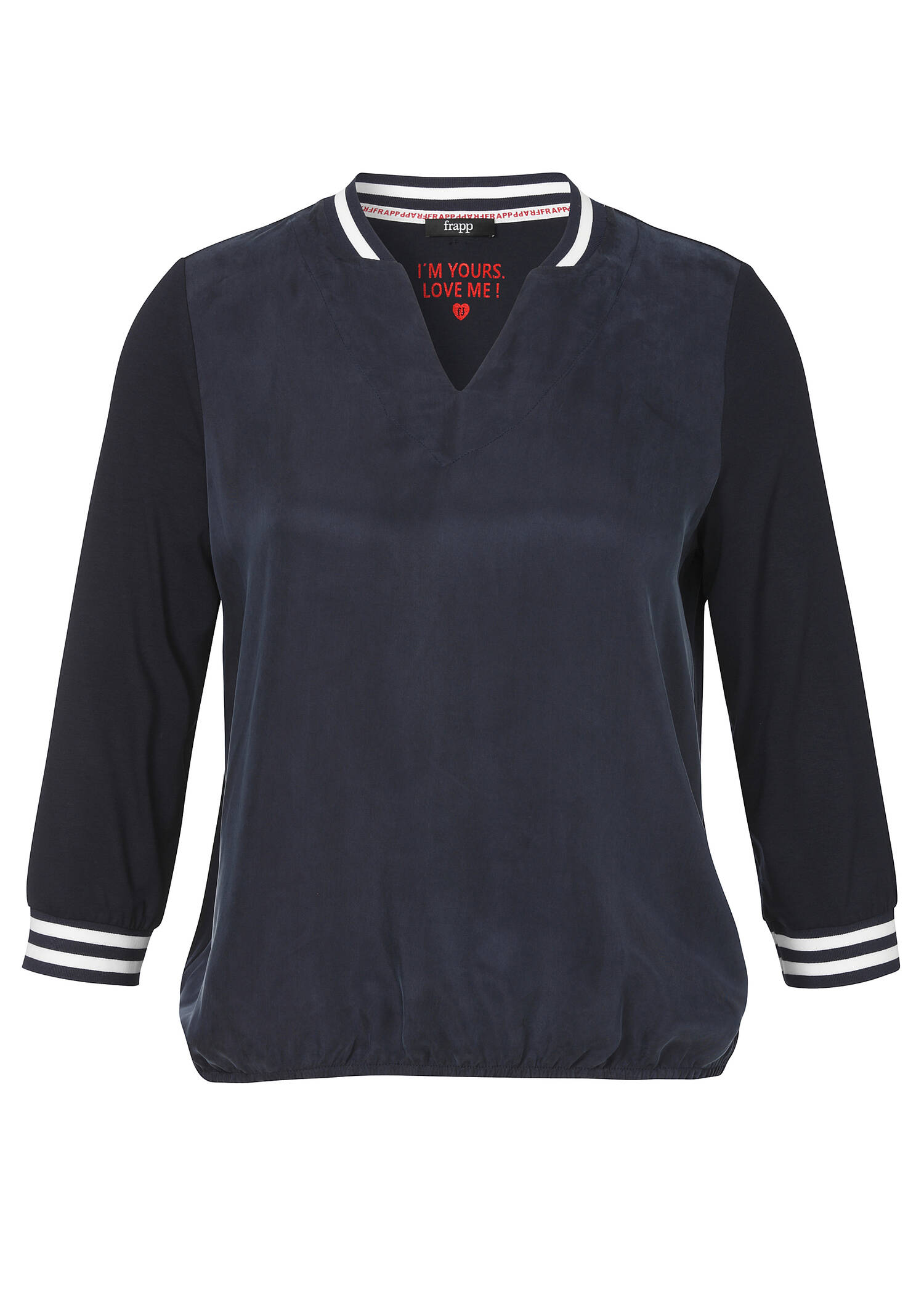 3/4-Arm Blusenshirt mit seidiger Front und Gummizugbund /