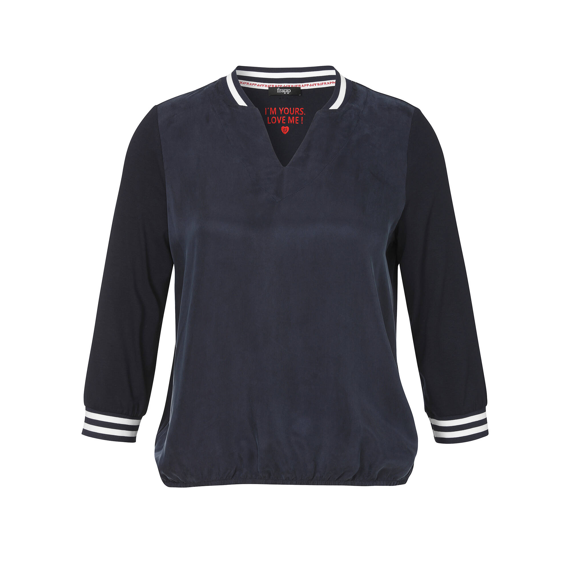 3/4-Arm Blusenshirt mit seidiger Front und Gummizugbund