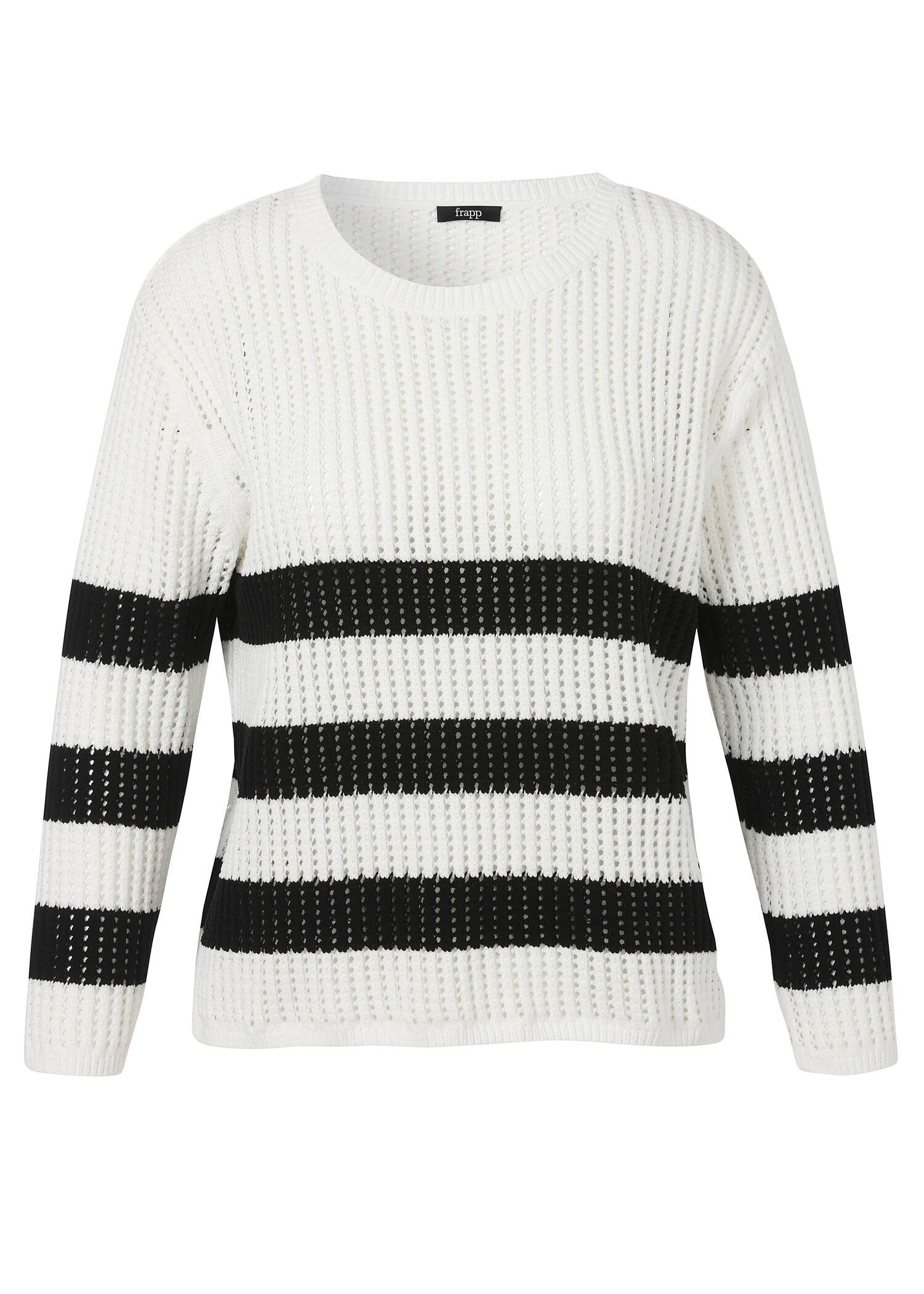 Leichter Black & White Pullover mit Lochmuster /