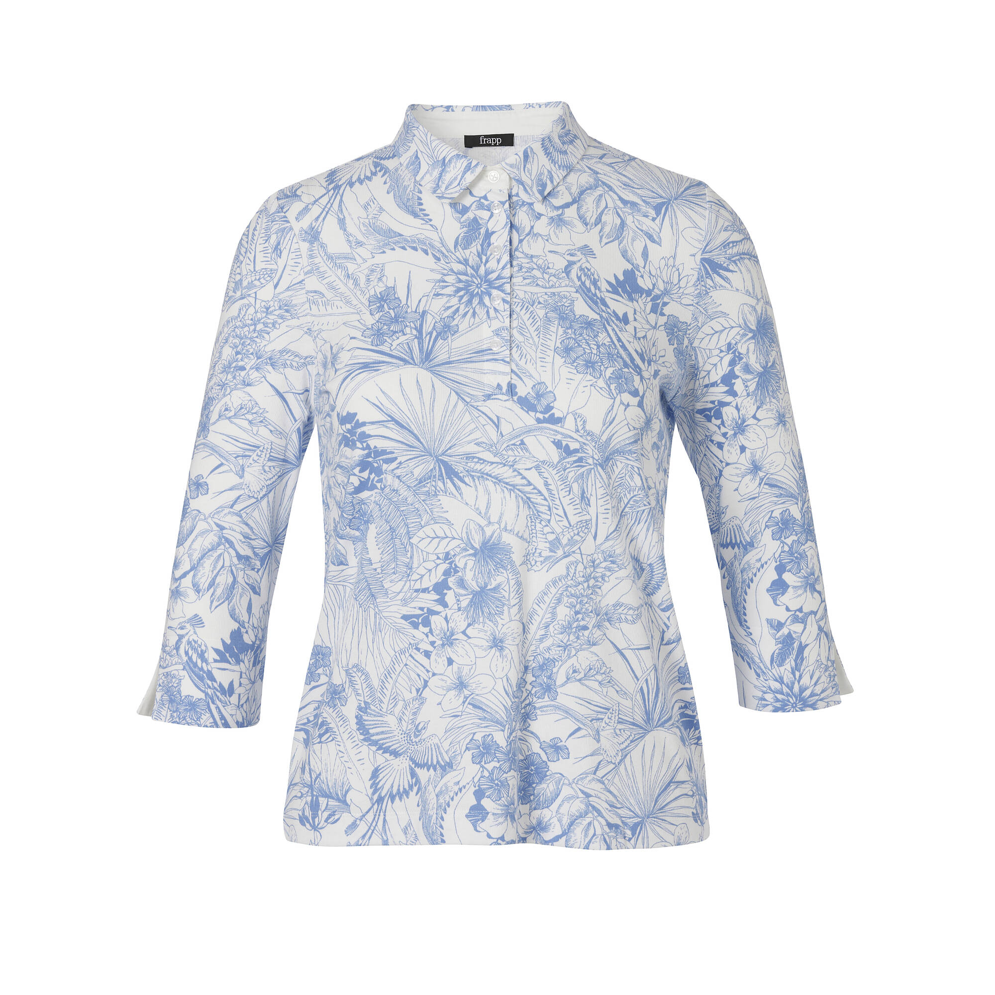 Edles 3/4-Arm Polo-Shirt mit gezeichnetem Tropenmuster