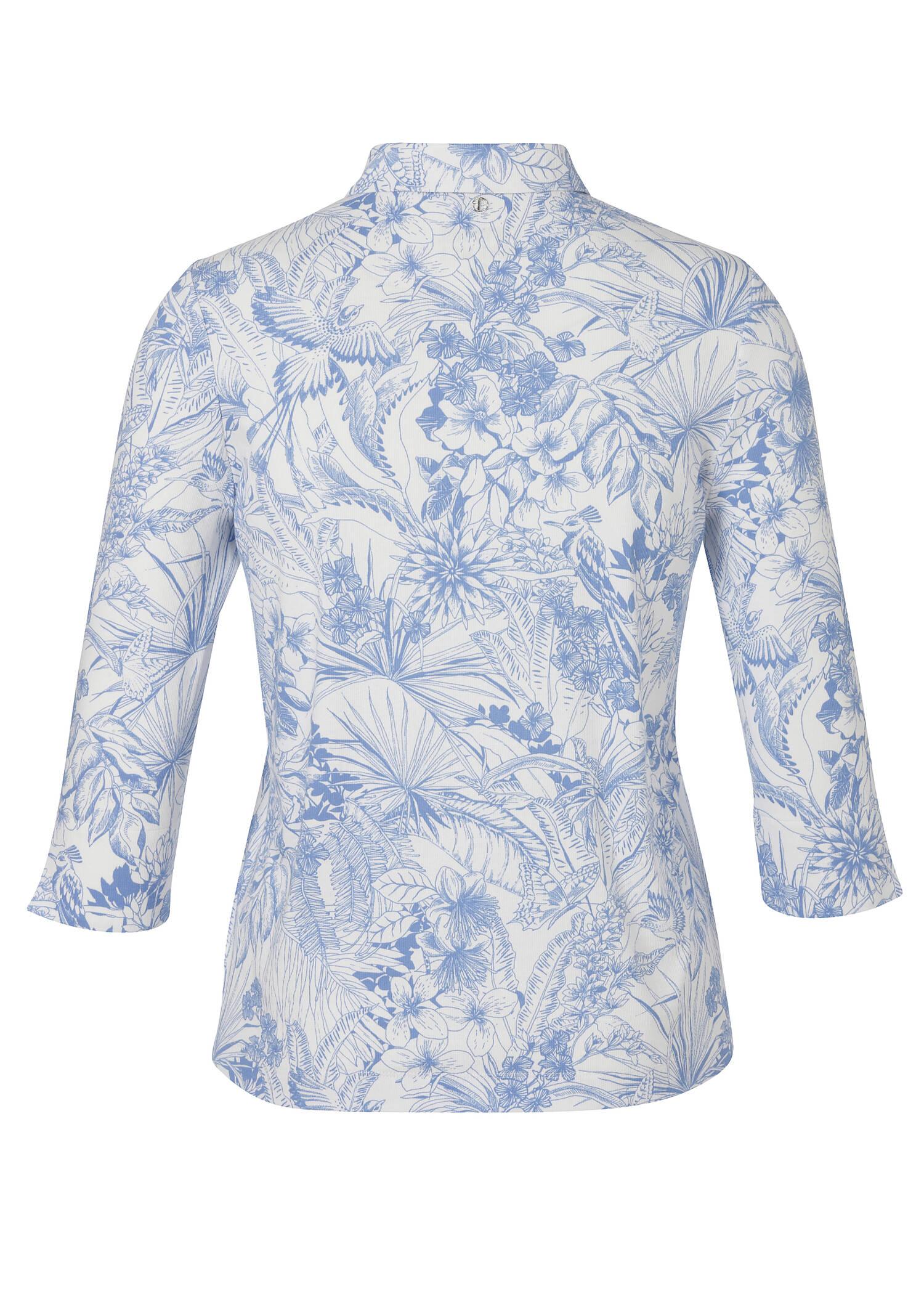 Edles 3/4-Arm Polo-Shirt mit gezeichnetem Tropenmuster /