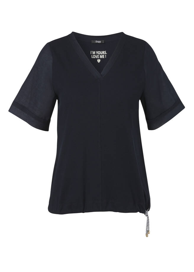 Marineblaues T-Shirt mit Blusenärmeln / 