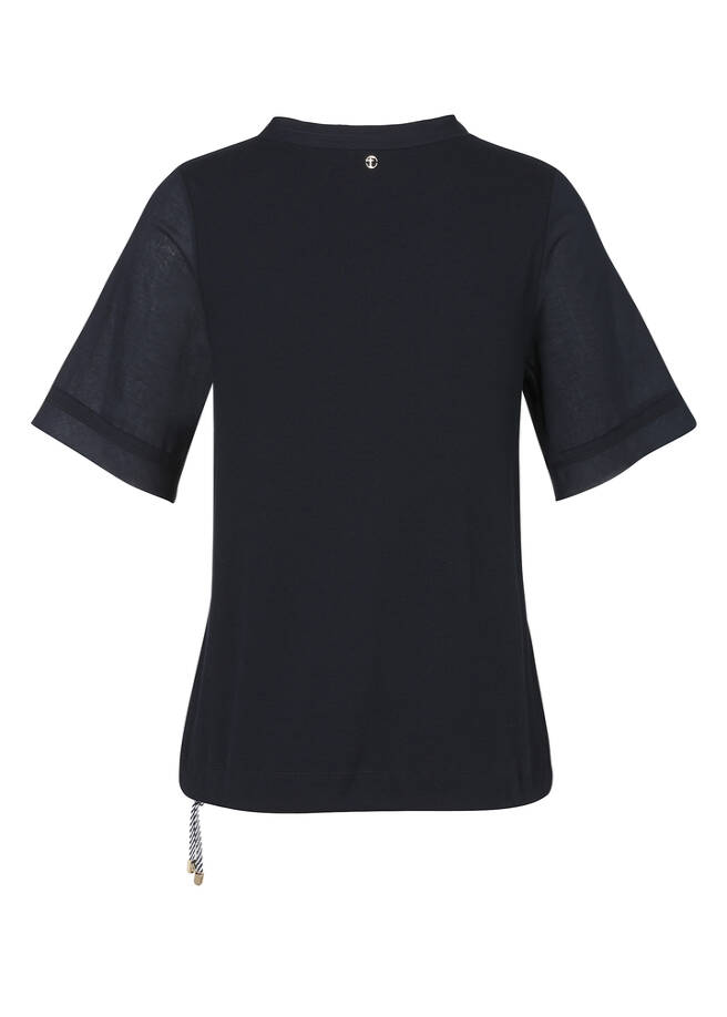 Marineblaues T-Shirt mit Blusenärmeln / 