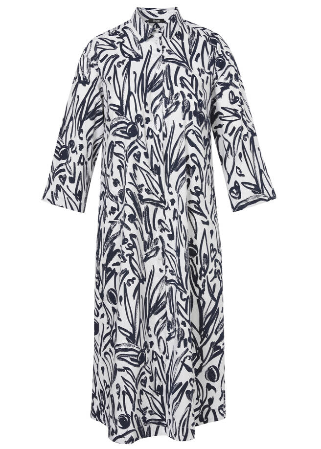 Print Hemdblusenkleid mit Nahttaschen und 3/4-Krempelärmeln / 