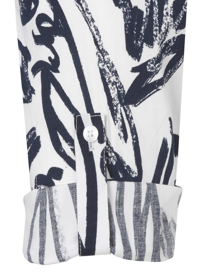 Print Hemdblusenkleid mit Nahttaschen und 3/4-Krempelärmeln / 
