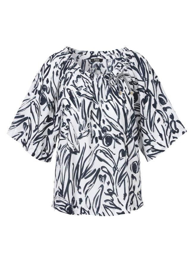 Luftige Halbarmbluse White / Navy / 