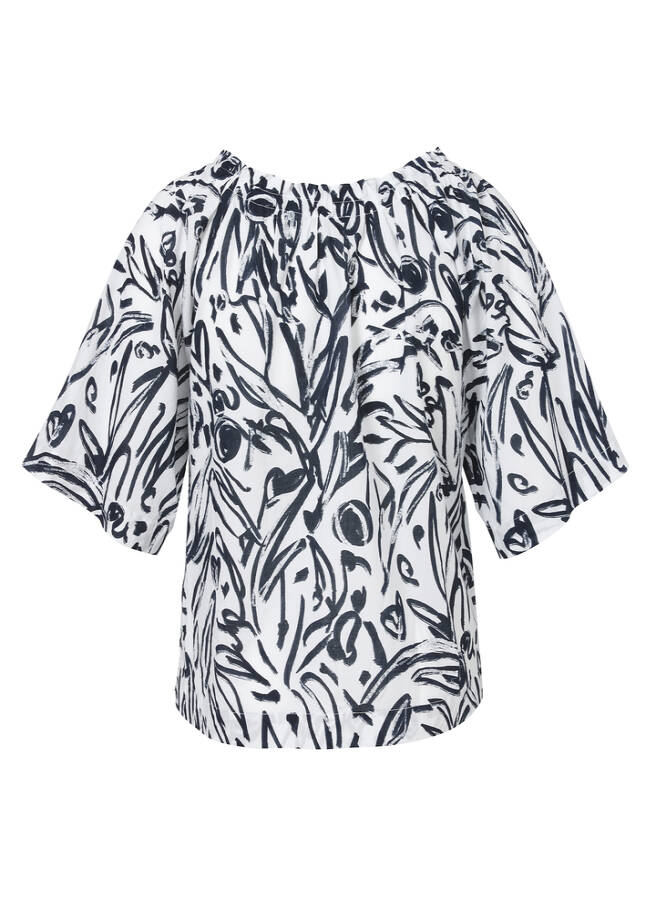 Luftige Halbarmbluse White / Navy / 
