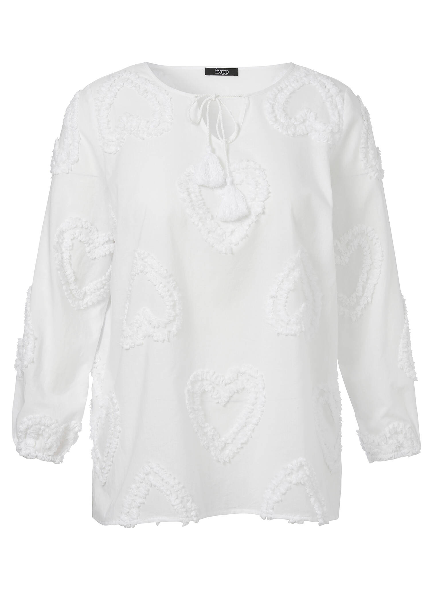 Feminine Baumwoll-Tunika mit geflockten Herzen White /