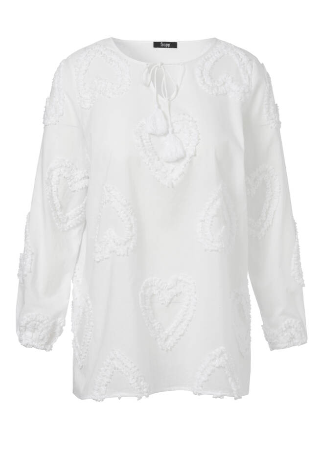 Feminine Baumwoll-Tunika mit geflockten Herzen White / 