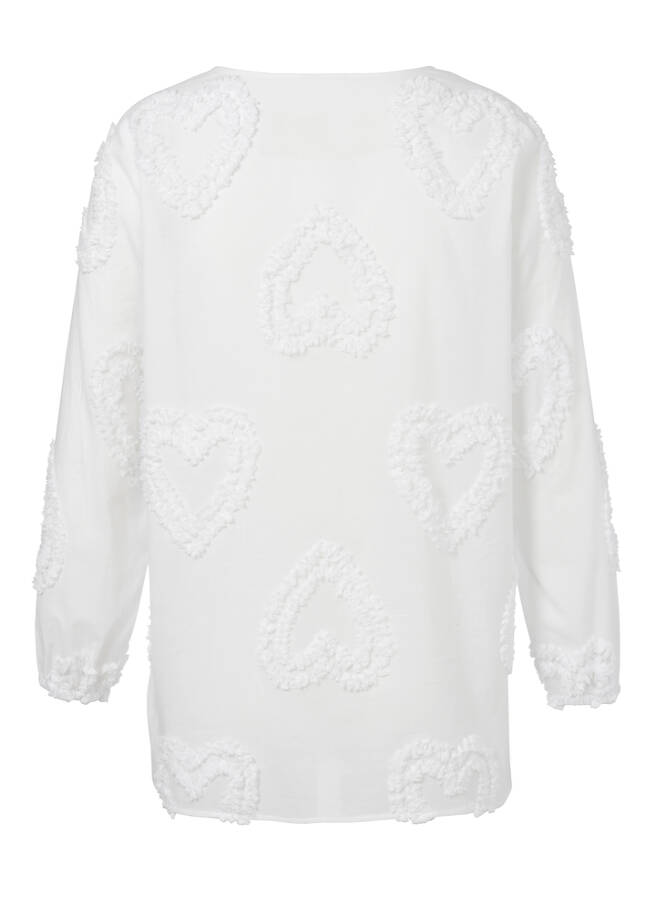 Feminine Baumwoll-Tunika mit geflockten Herzen White / 