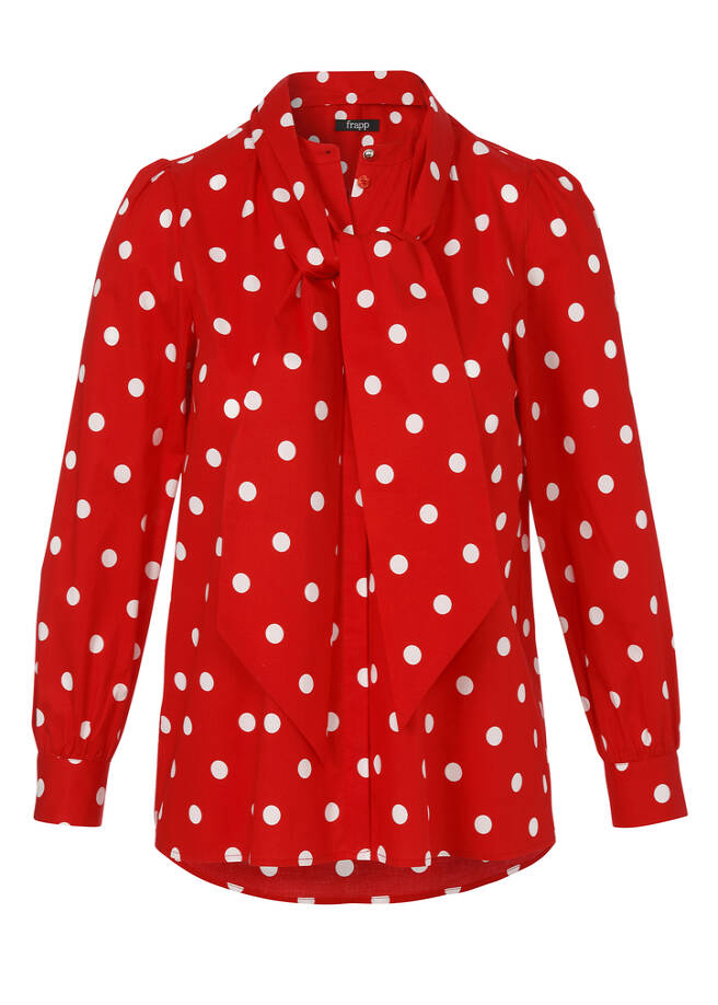 Stehkragen-Bluse Polka Dots mit abnehmbarer Schluppe / 