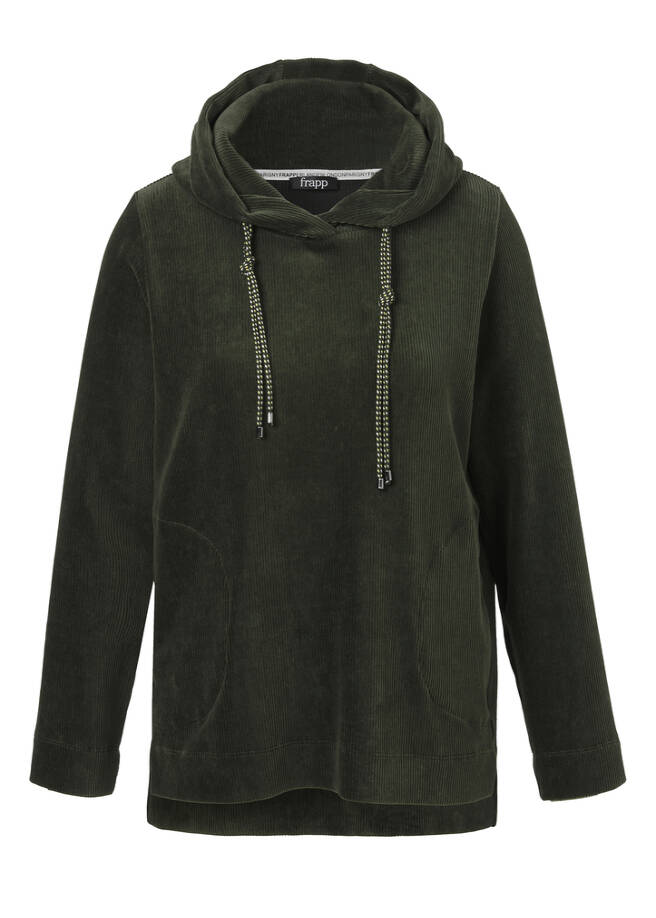 Trendy Cord Kapuzen-Sweatshirt khaki Frontansicht