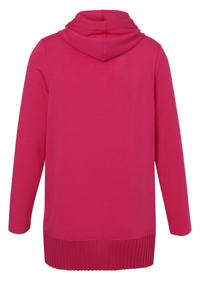 Längeres Hoodie-Sweatshirt mit gestricktem Rippbund / 
